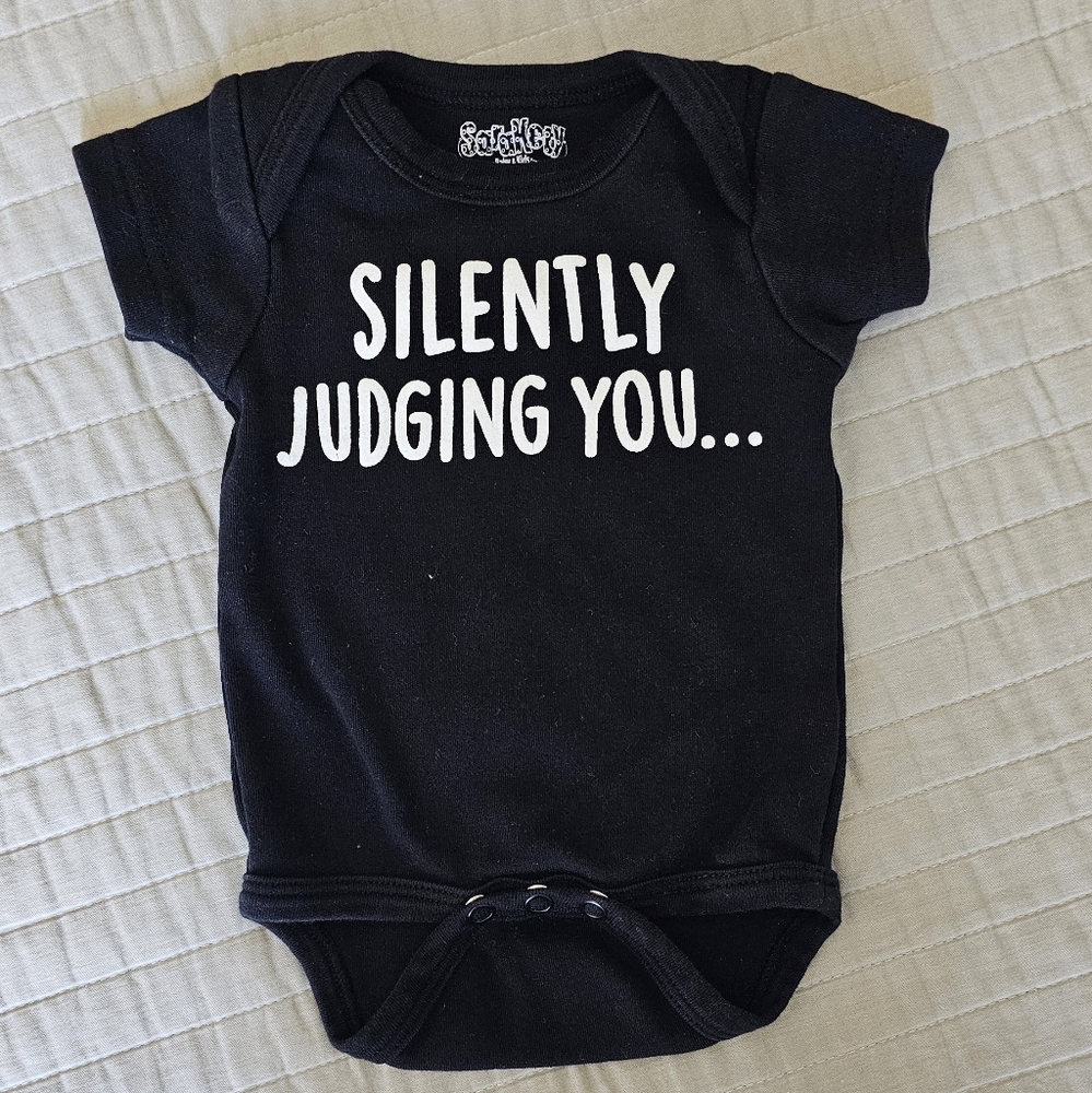 5/$15 Sara Kety Onesie, Silently Judging You, Black, Size 0-6M